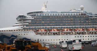 Du thuyền Diamond Princess đậu tại cảng Yokohama, Nhật Bản hôm 16/2. Ảnh: AFP.